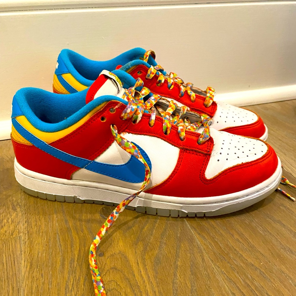 Nike dunk, low X, LeBron, James fruity Pebbles red sneakers/basketball size US 6
